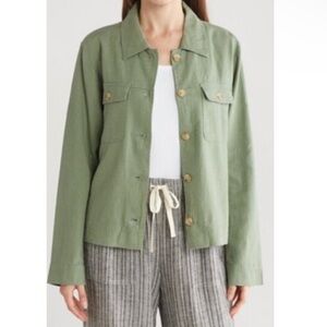 Lucky Brand Sea Spray Green Linen Blend Utility Button-Up Casual Shirt